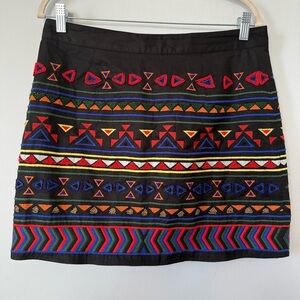 Sam Edelman Black Skirt with Vibrant Beaded Geometric Patterns, Size 12